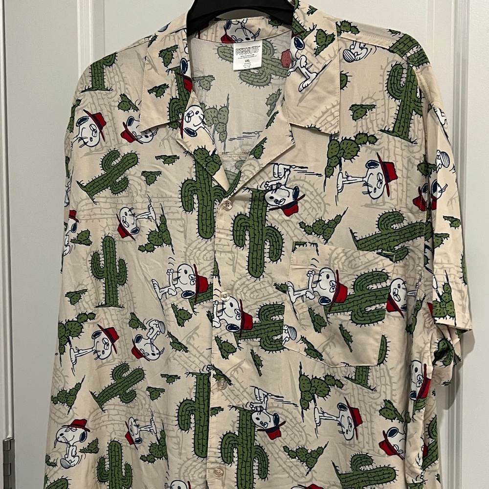 Peanuts Cream Shirt with Green Cactus and Red Accents